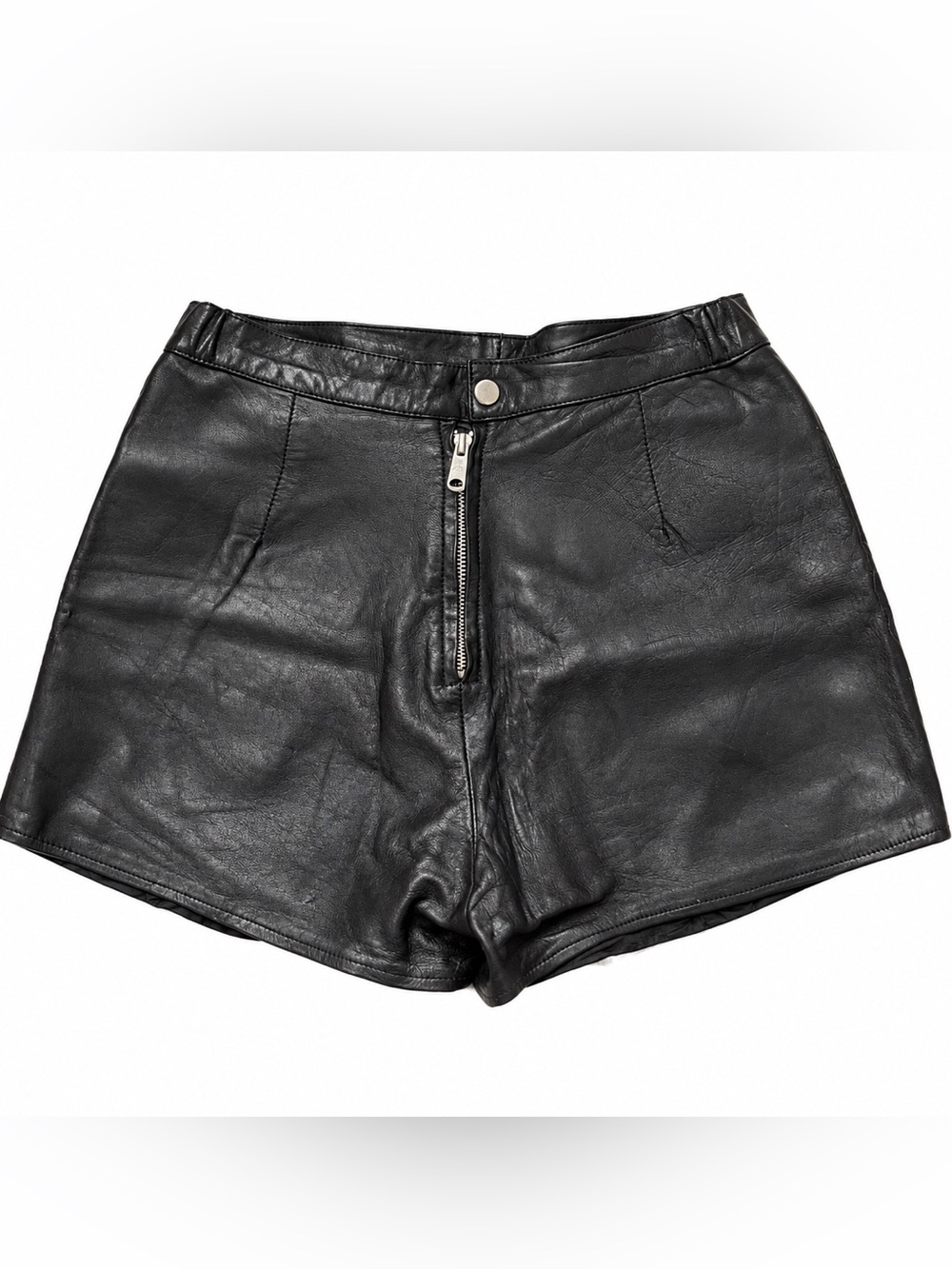 VINTAGE 90s Leather High Waisted Zip Front Tailored Moto Hot Pant Mini Shorts